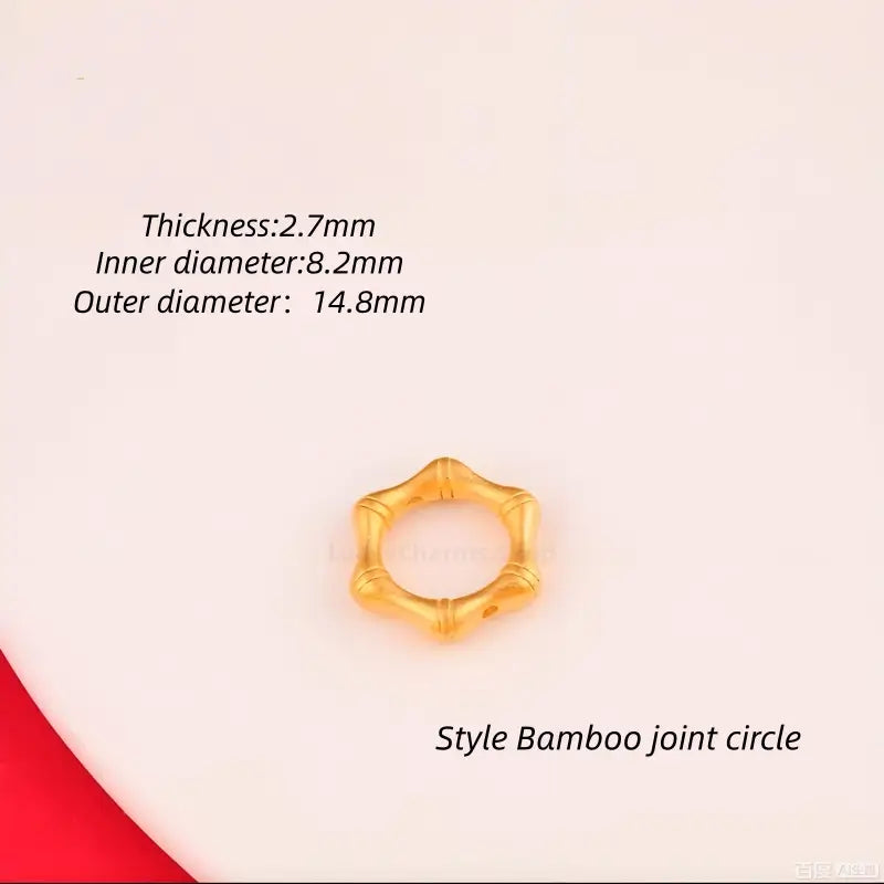 Gold-plated bamboo joint circle peace buckle charm with dimensions for DIY jewelry making.