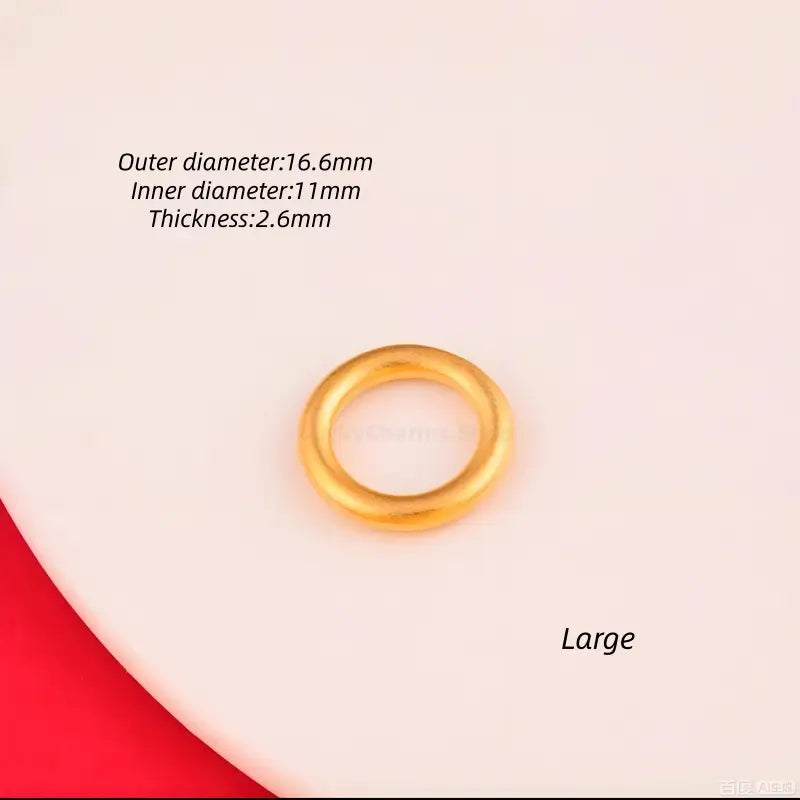 Large gold-plated plain circle peace buckle charm with detailed dimensions for DIY jewelry.