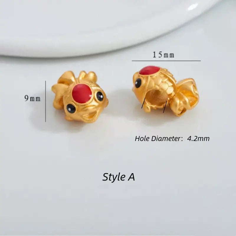 Gold koi fish bead with red enamel head, 15mm x 9mm with 4.2mm hole diameter (Style A).
