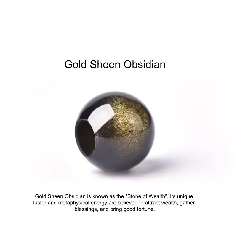 Single natural gold sheen obsidian large hole bead isolated on white.