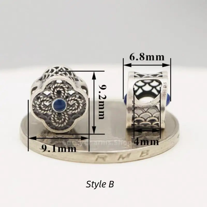 999 Silver Ruyi Floral Cutout Flat Bead - DIY Friendly Bracelet Accessories-LuckyCharms.Shop