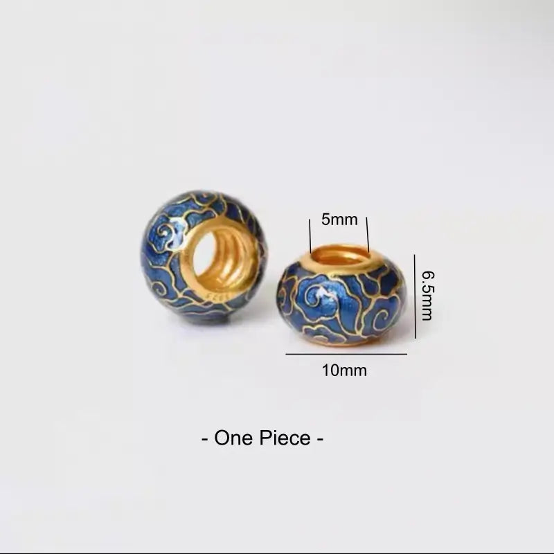 Dimension diagram for 925 silver gold-plated blue enamel cloud bead showing 10mm width and 5mm hole.