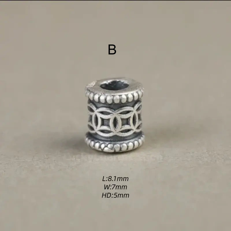 Style B 999 fine silver coin pattern Lu Lu Tong barrel loose bead with 5mm hole for cord jewelry.