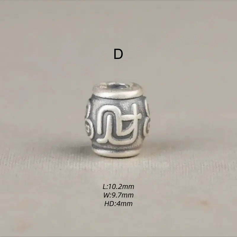 Style D 999 fine silver barrel charm bead engraved with wealth character for handmade jewelry making.