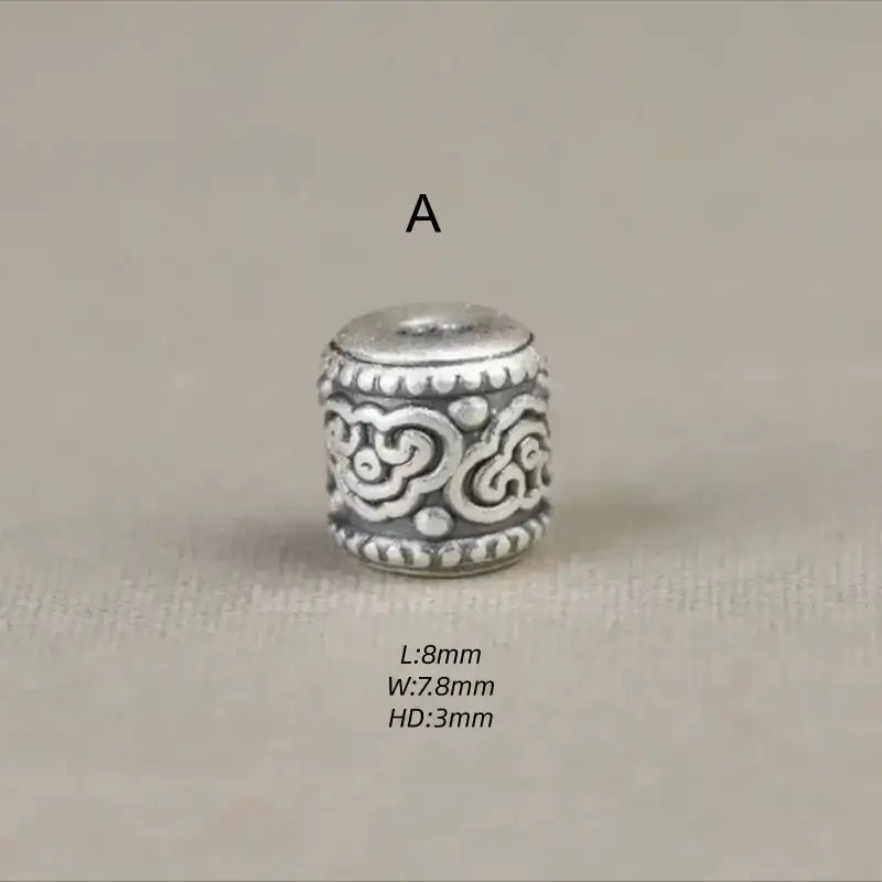 Style A 999 silver cloud pattern barrel bead for DIY bracelet jewelry making.