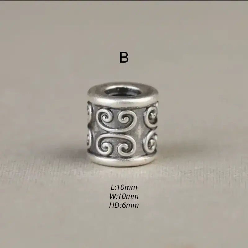 Style B 999 fine silver meander scroll pattern spacer bead with 6mm hole for DIY cord bracelets.