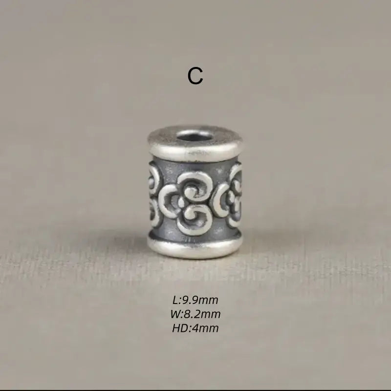 Style C 999 silver auspicious cloud carved barrel bead spacer for handmade jewelry design.
