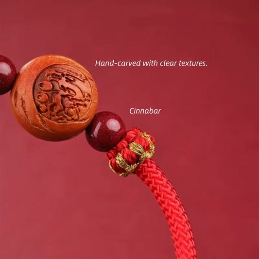 Chinese Zodiac Walnut & Cinnabar Fortune-Turning Bead Guardian Braided Bracelet-LuckyCharms.Shop