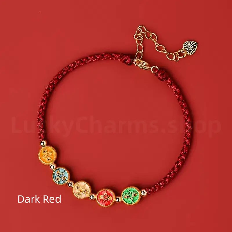 925 Silver Tibetan Five Directions Wealth Gods Blessing Braided Rope Bracelet Luck Success-LuckyCharms.Shop