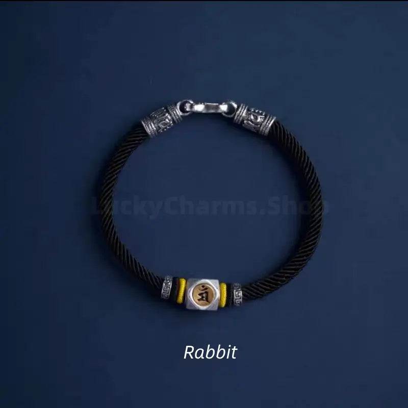 Chinese Zodiac Guardian Buddha Seed Syllables Symbol Black Bracelet-LuckyCharms.Shop