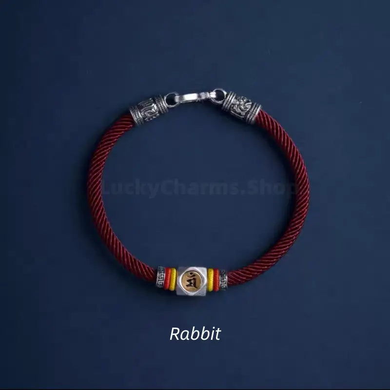Chinese Zodiac Guardian Buddha Seed Syllables Symbol Luck Dark Red Bracelet-LuckyCharms.Shop
