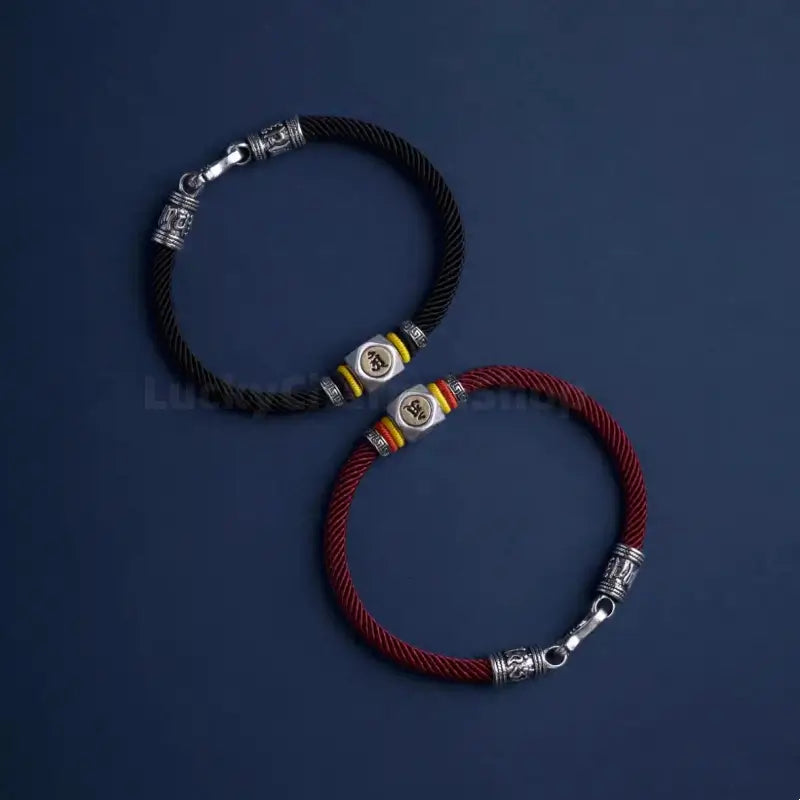 Chinese Zodiac Guardian Buddha Seed Syllables Symbol Luck Dark Red Bracelet-LuckyCharms.Shop