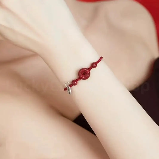 Cinnabar Peace Buckle Protection Luck & Wealth Braided Rope Bracelet-LuckyCharms.Shop
