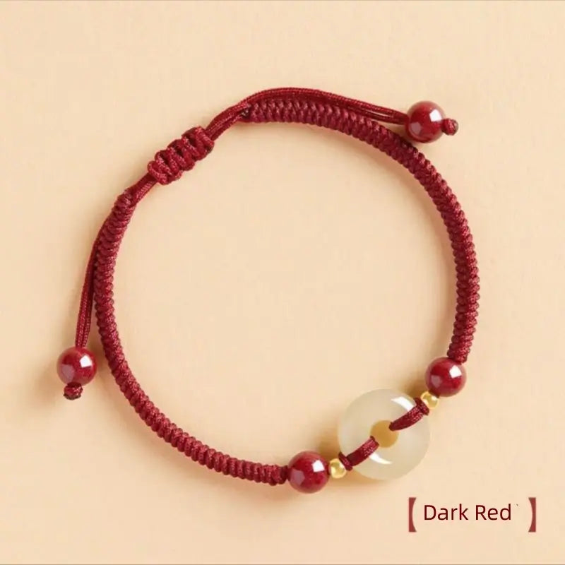 Mount Putuo Blessed Hetian Jade Peace Buckle Cinnabar Bracelet | 14K Silver Plated Beads