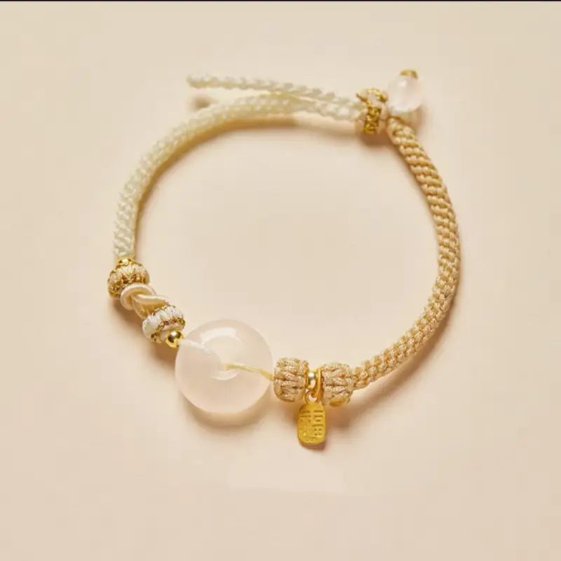 Natural Agate Peace Buckle Bracelet | 925 Silver Plated Gold Blessing Pendant, 8 Multi-Color Braided Cords