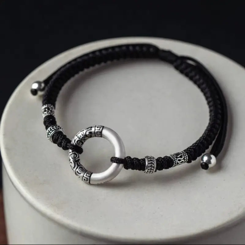 Bracelet de couple en argent 925 avec boucle Dragon Phénix et pendentif Paix | Perles de calcédoine et d'agate noire, bracelet porte-bonheur romantique