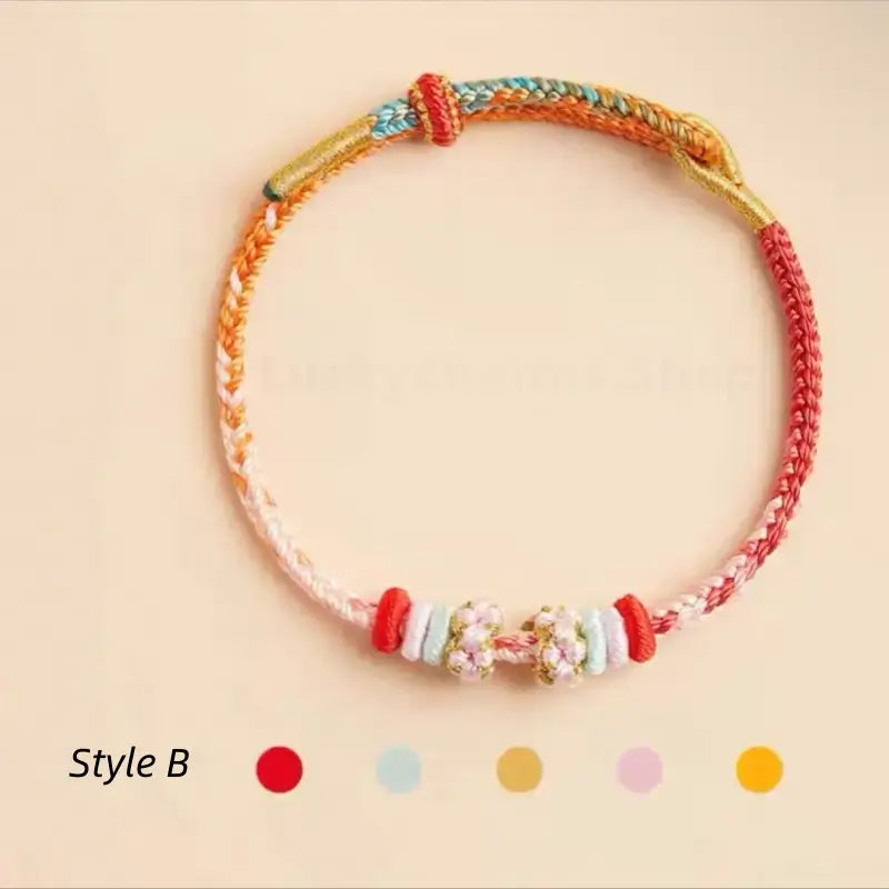 Red and orange gradient Putuo peach blossom knot DIY braided cord bracelet (Style B).