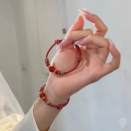 Traditional 8-Strand Braided Red Agate Turning Fortune Red String Bracelet