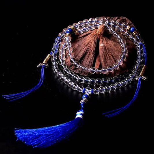 LuckyCharms Natural White Crystal 108 Mala Beads Bracelet