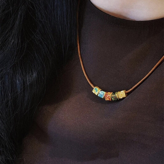 LuckyCharms Gold-plated Five Cubic Fortune-Turning WUXING Beads Necklace