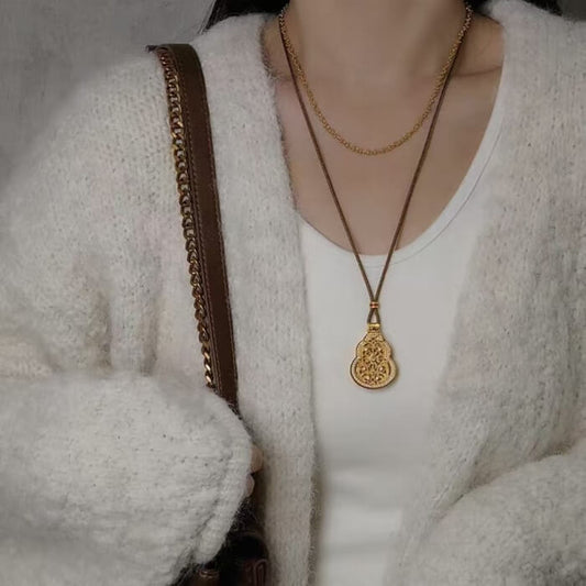 LuckyCharms Chinese Style Gold-plated Gourd Pendant Necklace