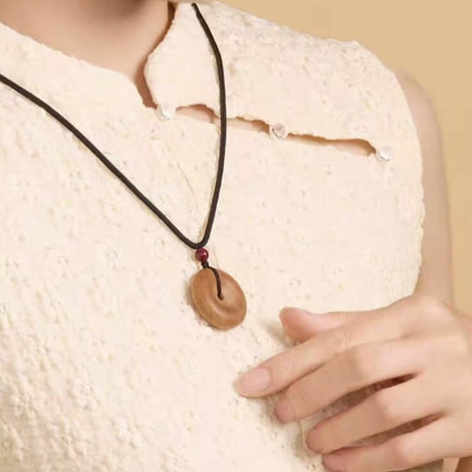 LuckyCharms Peach Wood Peace Buckle Pendant Blessing Necklace