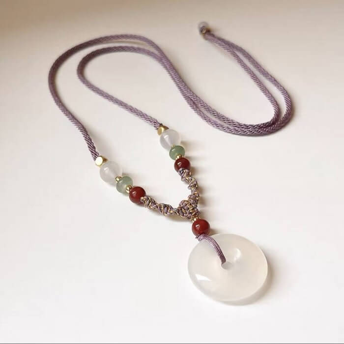 LuckyCharms White Jade Peace Buckle Pendant Necklace