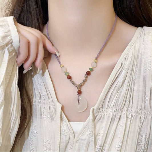 LuckyCharms White Jade Peace Buckle Pendant Necklace