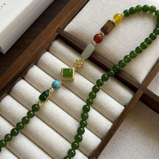 LuckyCharms Natural Yellow Agate & Turquoise Short Necklace