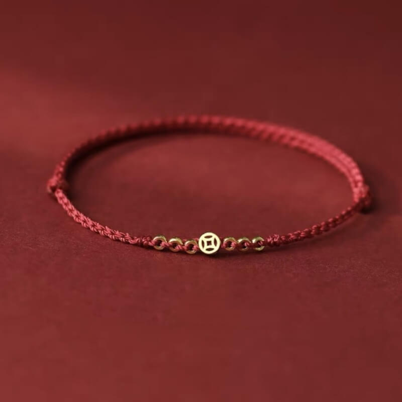 LuckyCharms Gold-plated Ancient Chinese Coin Wealth & Fortune Red Braided Rope Bracelet