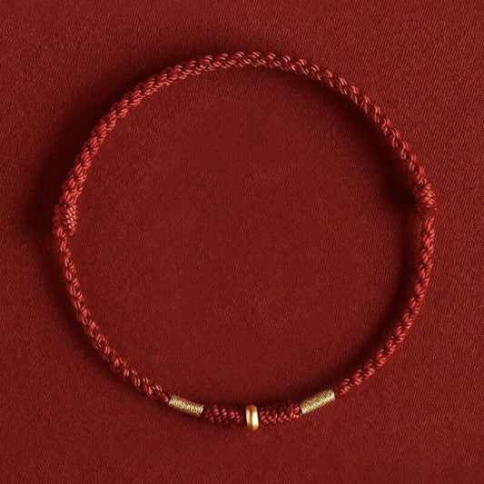 LuckyCharms Gold Luck Bead Red String Braided Rope Bracelet