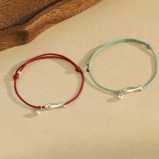LuckyCharms 925 Silver Fish Wealth & Luck Braided Rope Bracelet