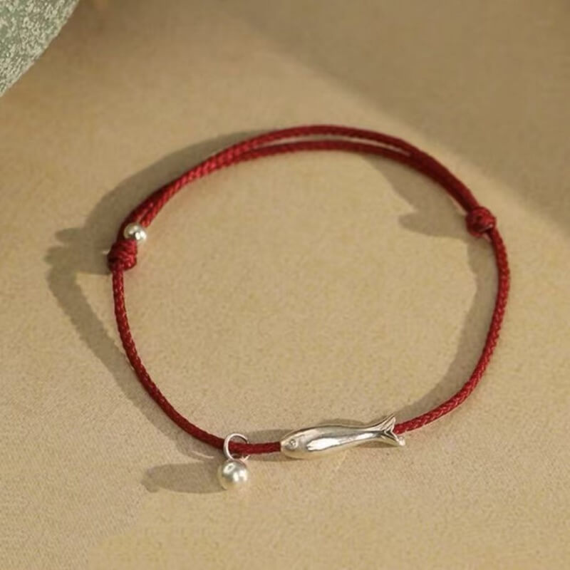 LuckyCharms 925 Silver Fish Wealth & Luck Braided Rope Bracelet
