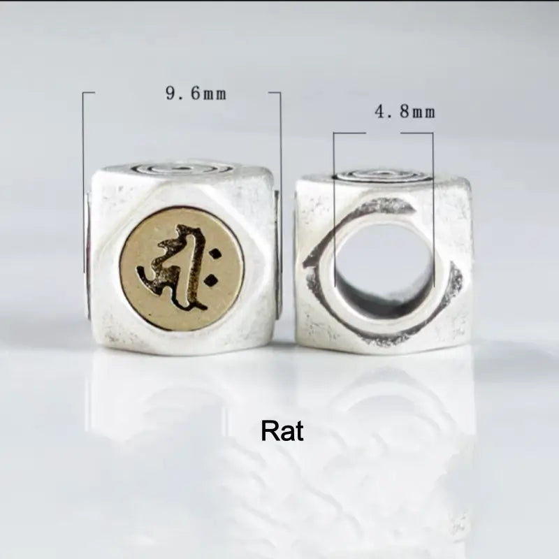 S925 Silver Inlaid Copper Large Beads | Zodiac Guardian Buddha Sanskrit Seed, DIY Bracelet Spacer Beads-LuckyCharms.Shop