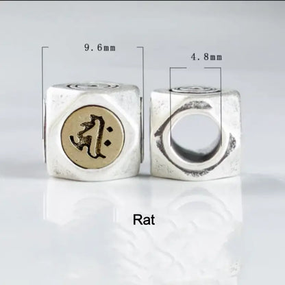 S925 Silver Inlaid Copper Large Beads | Zodiac Guardian Buddha Sanskrit Seed, DIY Bracelet Spacer Beads-LuckyCharms.Shop