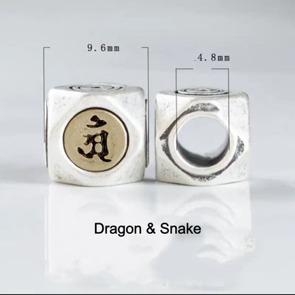 S925 Silver Inlaid Copper Large Beads | Zodiac Guardian Buddha Sanskrit Seed, DIY Bracelet Spacer Beads-LuckyCharms.Shop