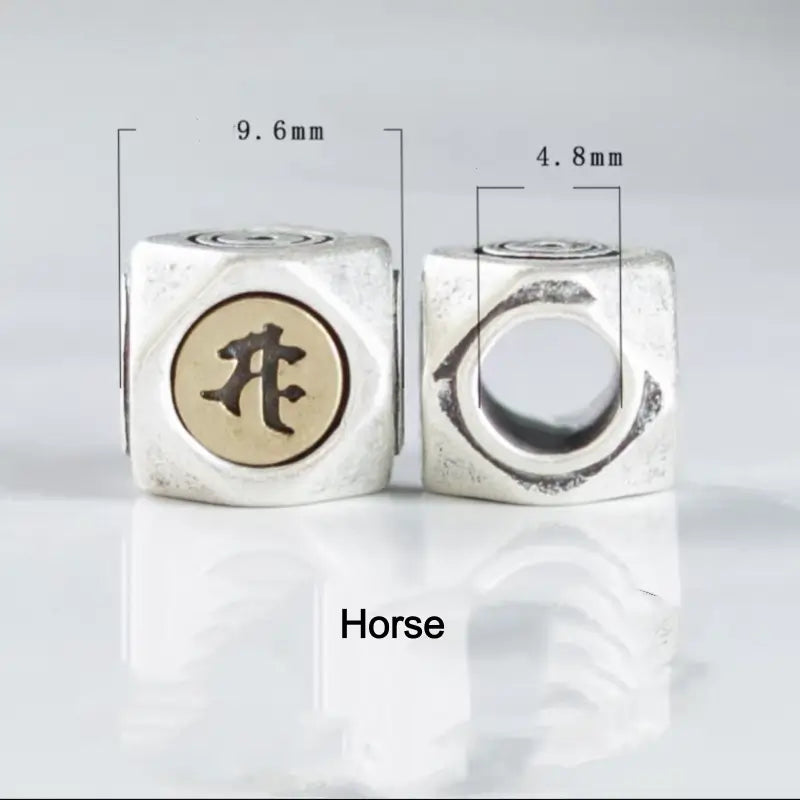 S925 Silver Inlaid Copper Large Beads | Zodiac Guardian Buddha Sanskrit Seed, DIY Bracelet Spacer Beads-LuckyCharms.Shop