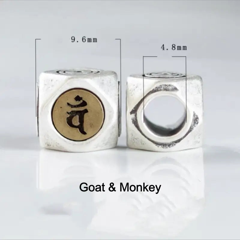 S925 Silver Inlaid Copper Large Beads | Zodiac Guardian Buddha Sanskrit Seed, DIY Bracelet Spacer Beads-LuckyCharms.Shop