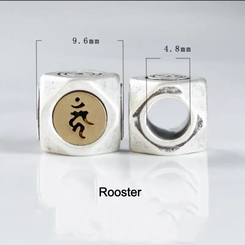 S925 Silver Inlaid Copper Large Beads | Zodiac Guardian Buddha Sanskrit Seed, DIY Bracelet Spacer Beads-LuckyCharms.Shop