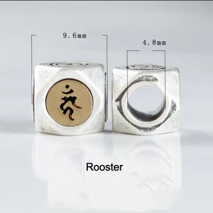 S925 Silver Inlaid Copper Large Beads | Zodiac Guardian Buddha Sanskrit Seed, DIY Bracelet Spacer Beads-LuckyCharms.Shop