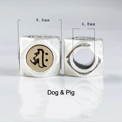 S925 Silver Inlaid Copper Large Beads | Zodiac Guardian Buddha Sanskrit Seed, DIY Bracelet Spacer Beads-LuckyCharms.Shop