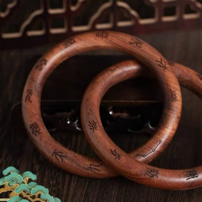 LuckyCharms Natural Jujube Wood Nine-Syllable Mantra Blessing YinYang Qiankun Ring