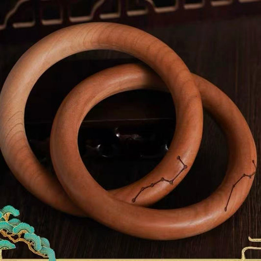 LuckyCharms Natural Peach Wood Big Dipper Blessing Taoist YinYang Qiankun Ring