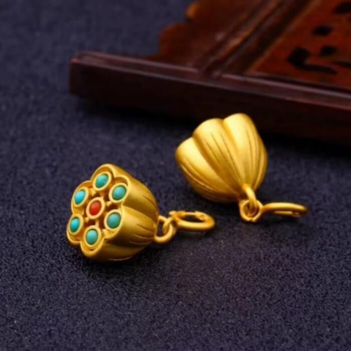 LuckyCharms Gold-plated Lotus Seedpod Pendant