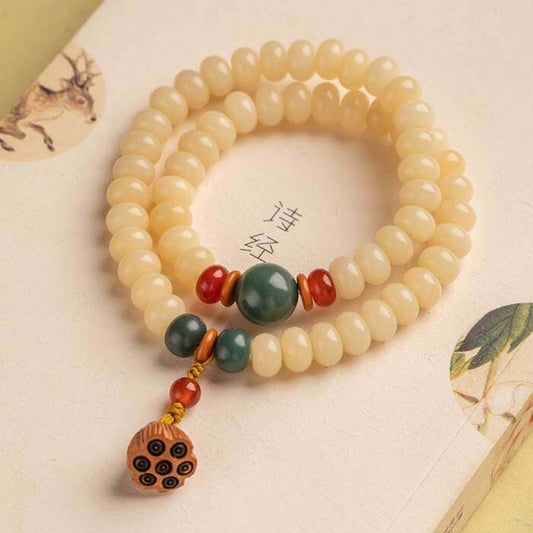 LuckyCharms White Jade Bodhi Lotus Seedpod Hand String