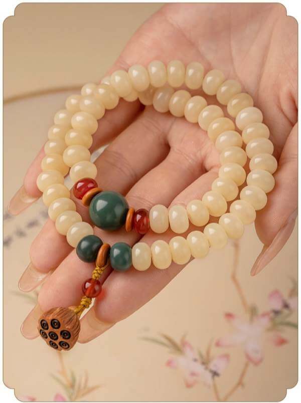 LuckyCharms White Jade Bodhi Lotus Seedpod Hand String