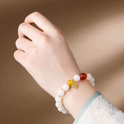LuckyCharms White Jade Bodhi Seed Fortune Blessing Pendant Bracelet