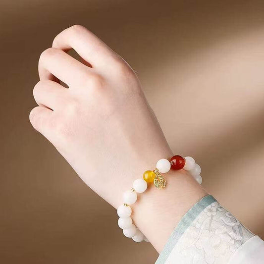 LuckyCharms White Jade Bodhi Seed Fortune Blessing Pendant Bracelet