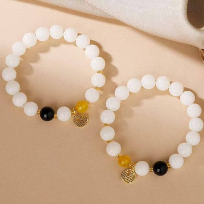 LuckyCharms White Jade Bodhi Seed Fortune Blessing Pendant Bracelet