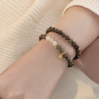 LuckyCharms Fortune Pendant Hetian Jade Bead Green Sandalwood Blessing Beaded Bracelet